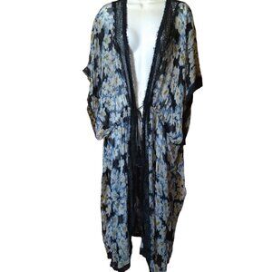 Zara Woman Short Sleeve Sheer Floral Women's Medium Tie Front Cover Up